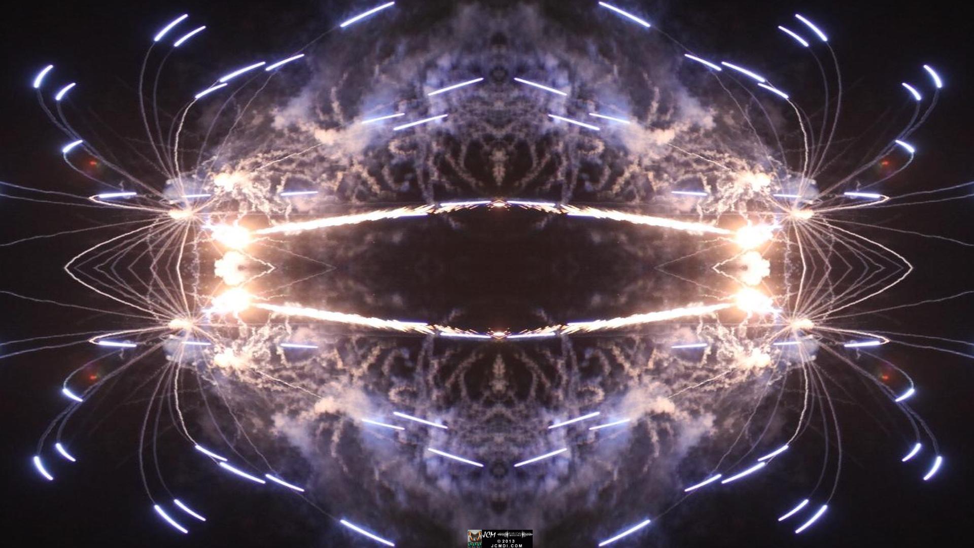 Quadroscopic art made from a digital image of fireworks taken in Castaic, California.